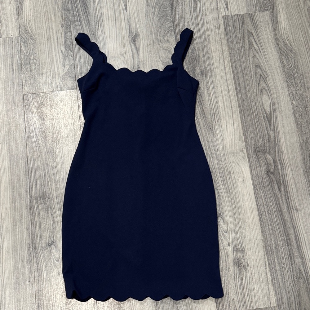 Chic Navy Scalloped Mini Dress